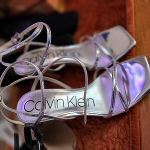 Calvin Klein Silver Strappy Sandals for Special Occasions